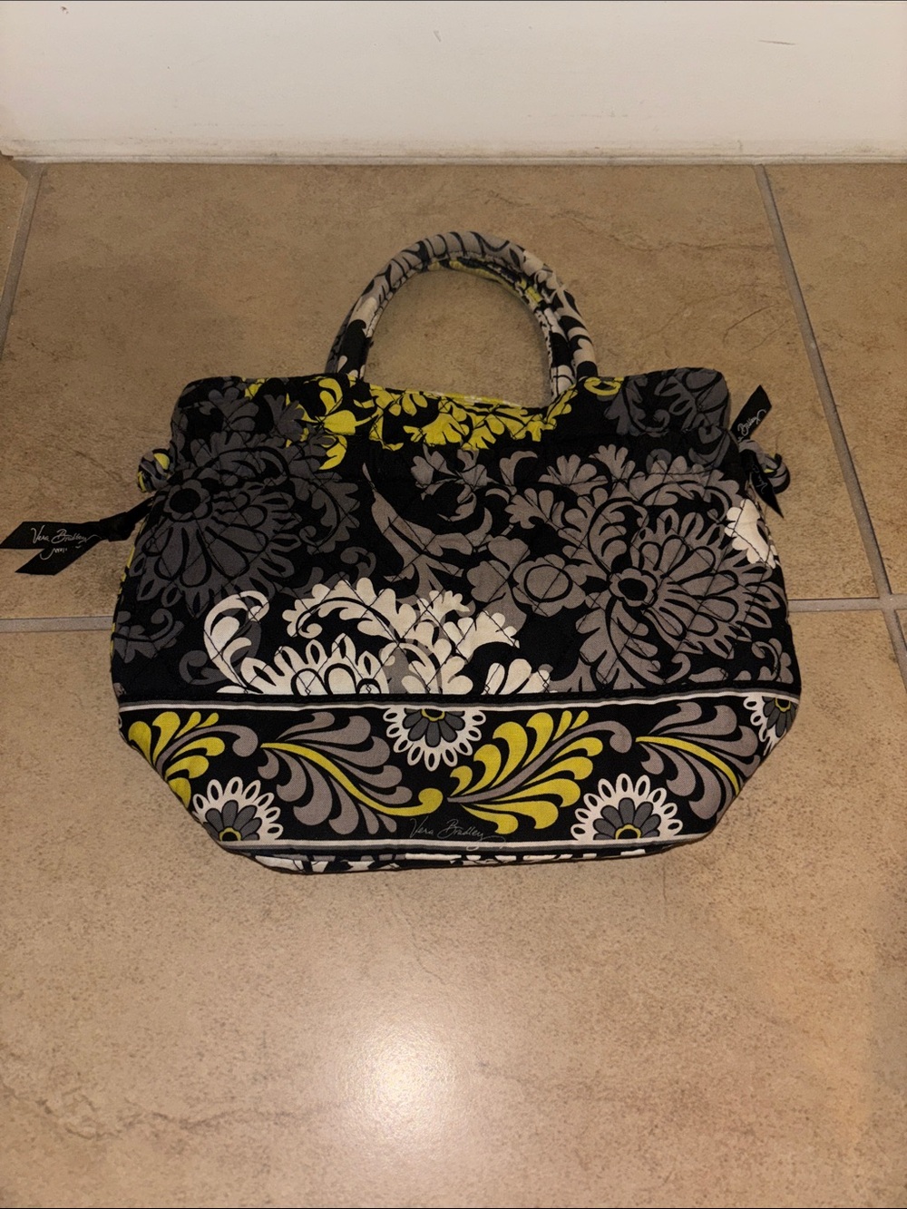 Vera Bradley Black, Gray & Yellow Floral Quilted Tote - Picture 3 of 3